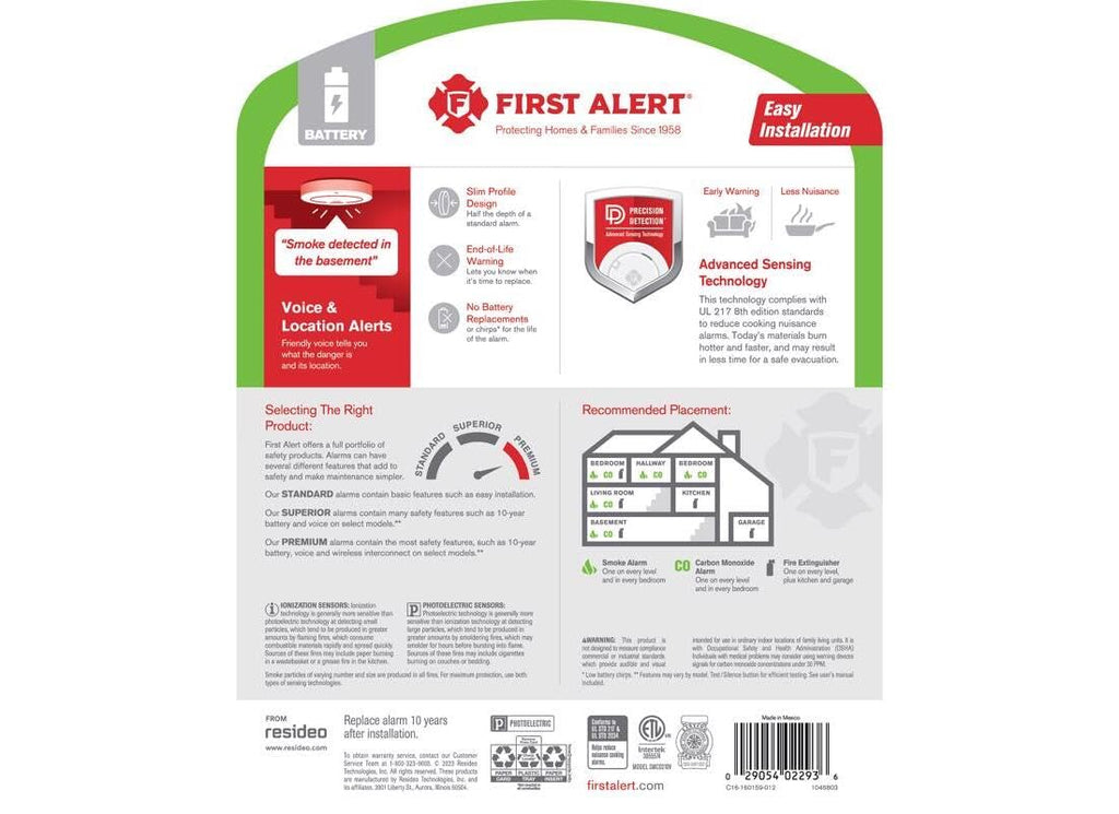 10 Year Battery-Powered Photoelectric Smoke and Carbon Monoxide Detector A4051