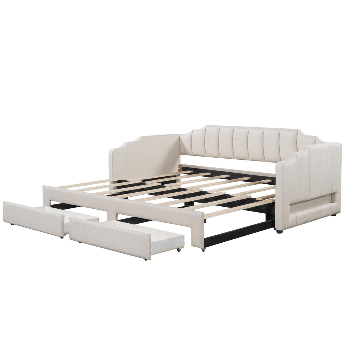 Twin XL to King Size Upholstered Daybed with Trundle and 2 Storage Drawers U59177