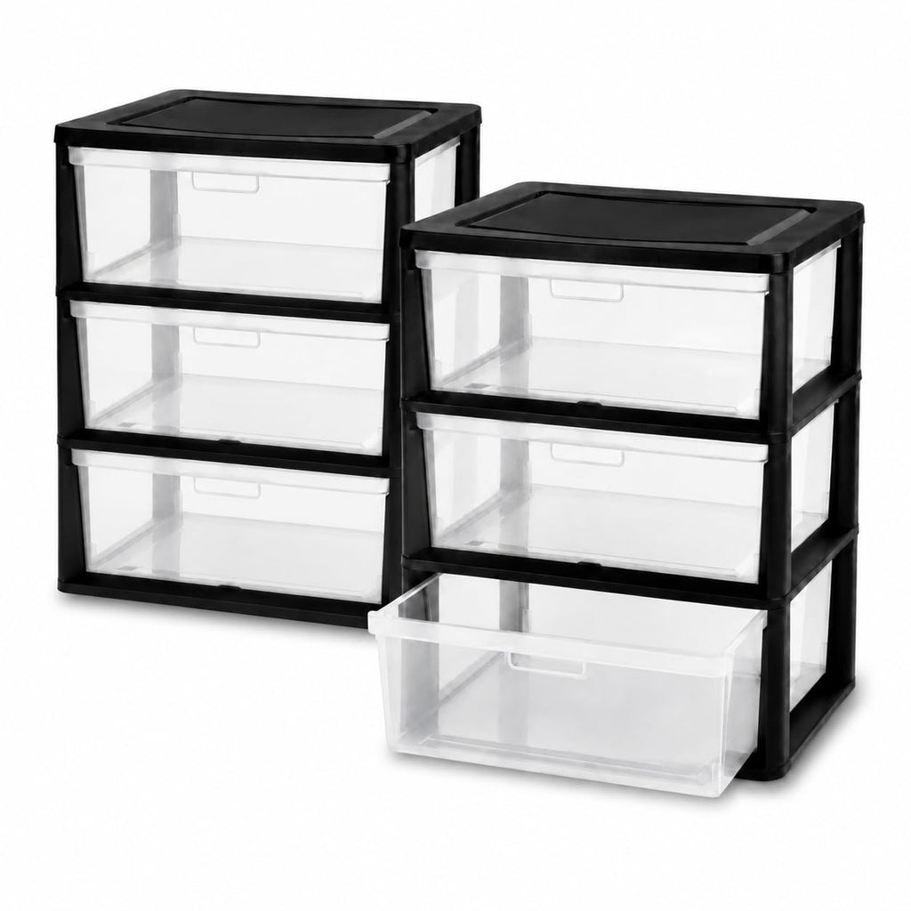 Plastic 3 Drawer Storage Tower with Clear Removable Bins X726913