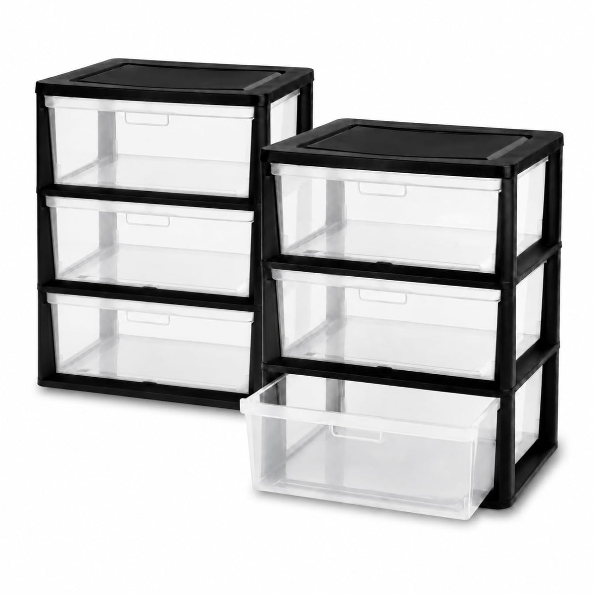 Plastic 3 Drawer Storage Tower with Clear Removable Bins X726913