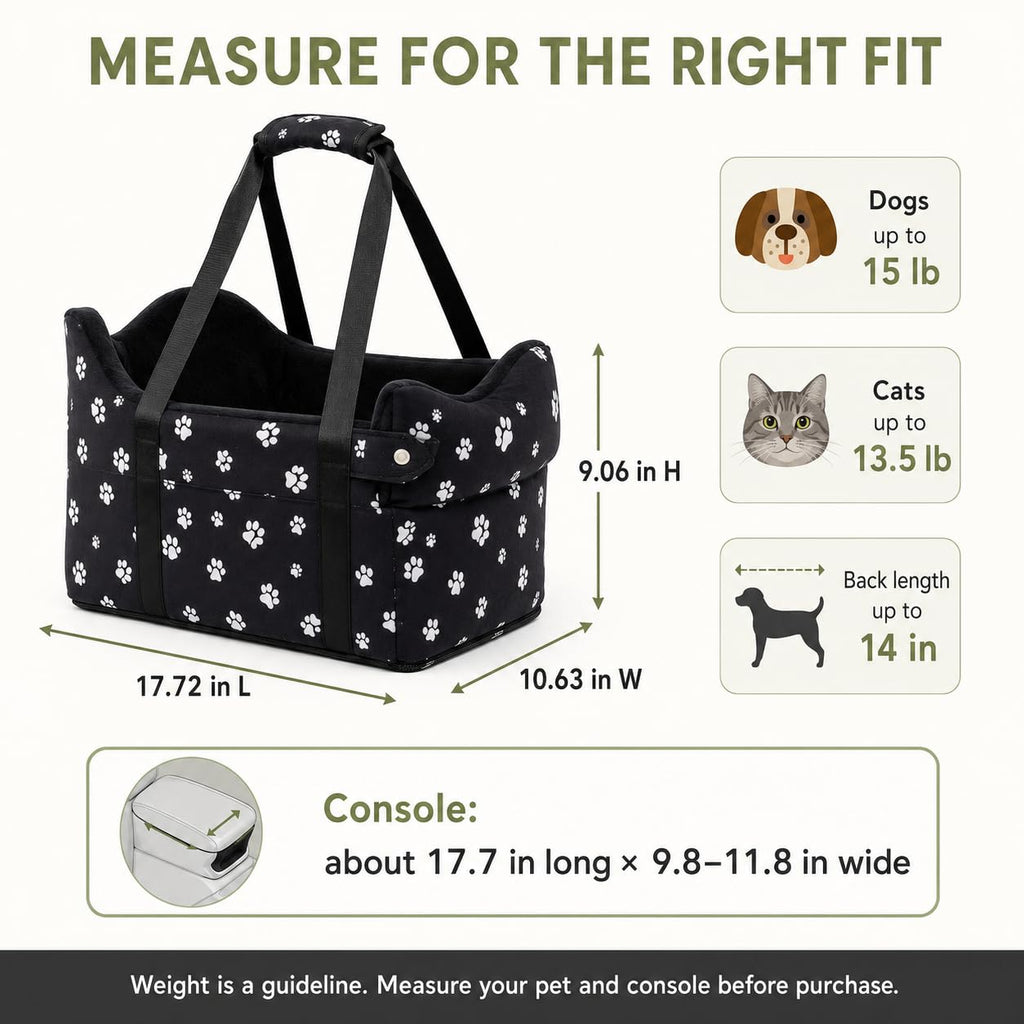 Center Console Dog Car Seat for Small Dogs Under 15 lbs Black Q259