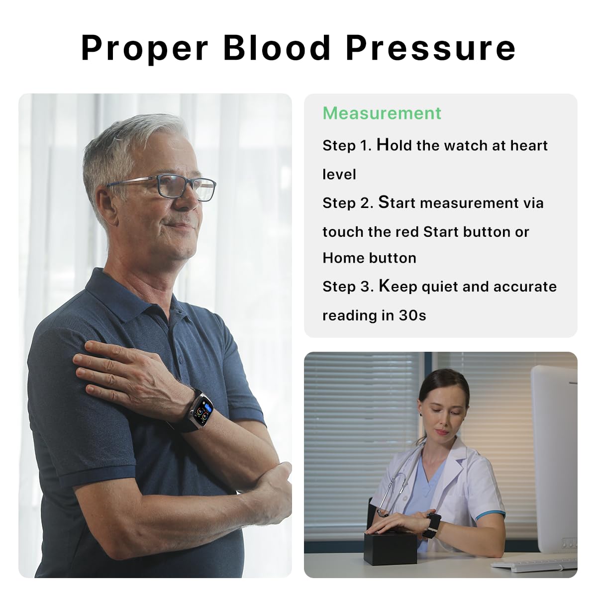 Blood Pressure Smartwatch with Cuff, Wrist BP Monitor Watch J116