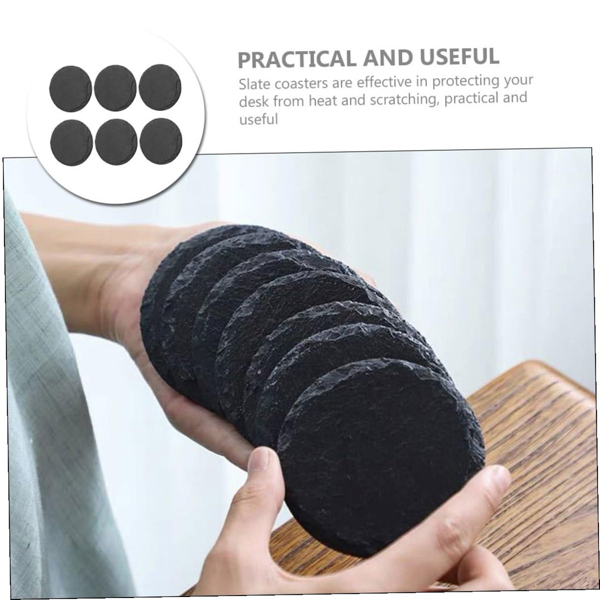 6pcs Stone Coasters Set with Non Slip Bottom Y9645