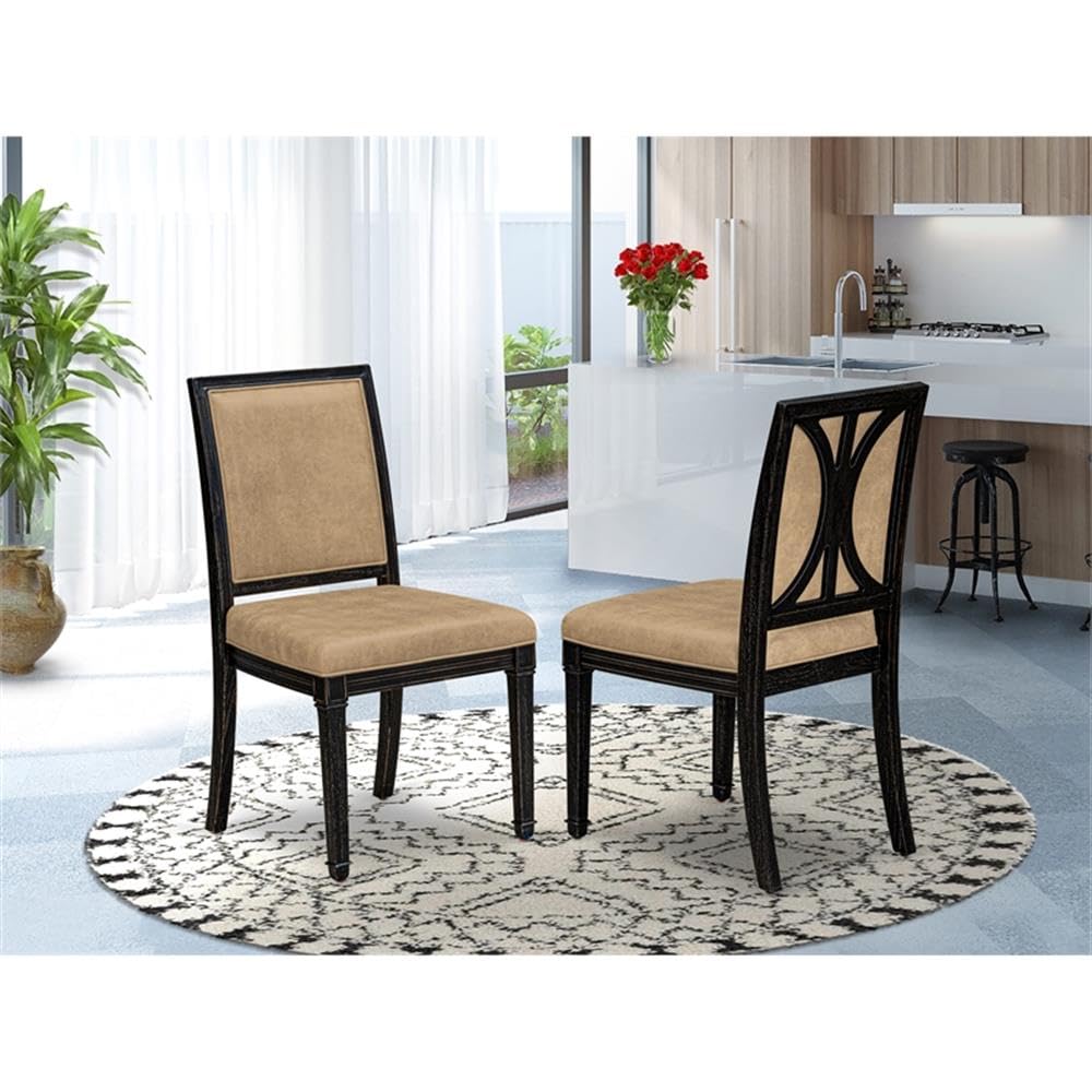 Acacia Wood Beige PU Leather Dining Chairs Set of 2 O737188