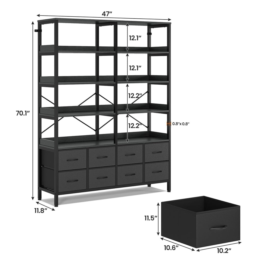 Black 8 Fabric Drawer 7-Tier Bookshelf E957024
