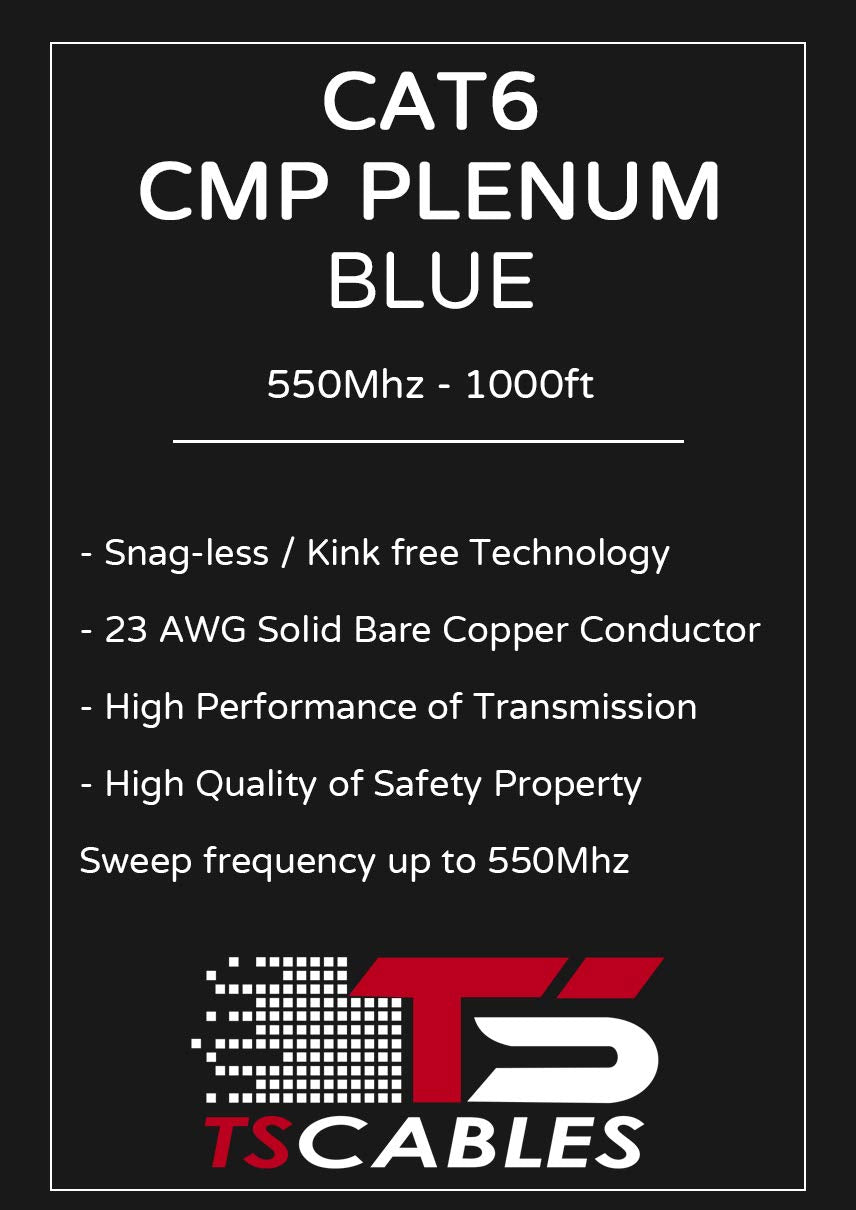 Cat6 Plenum 1000ft 23AWG Solid Bare Copper UTP Bulk Ethernet Cable D2436