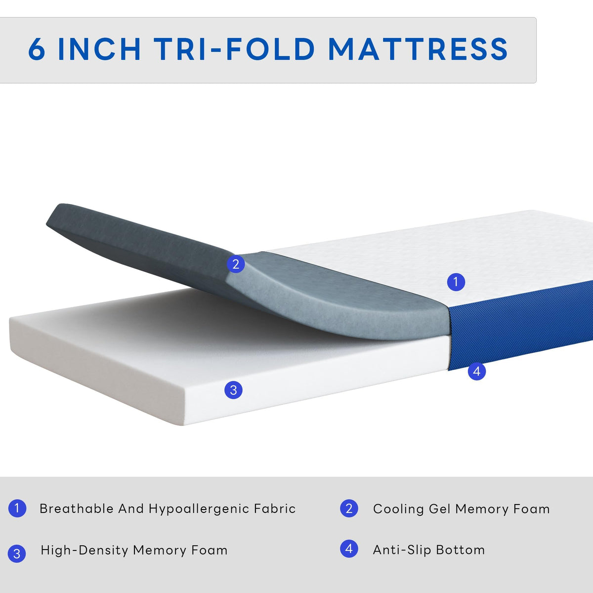 Queen 6 Inch Gel Memory Foam Trifold Mattress B345