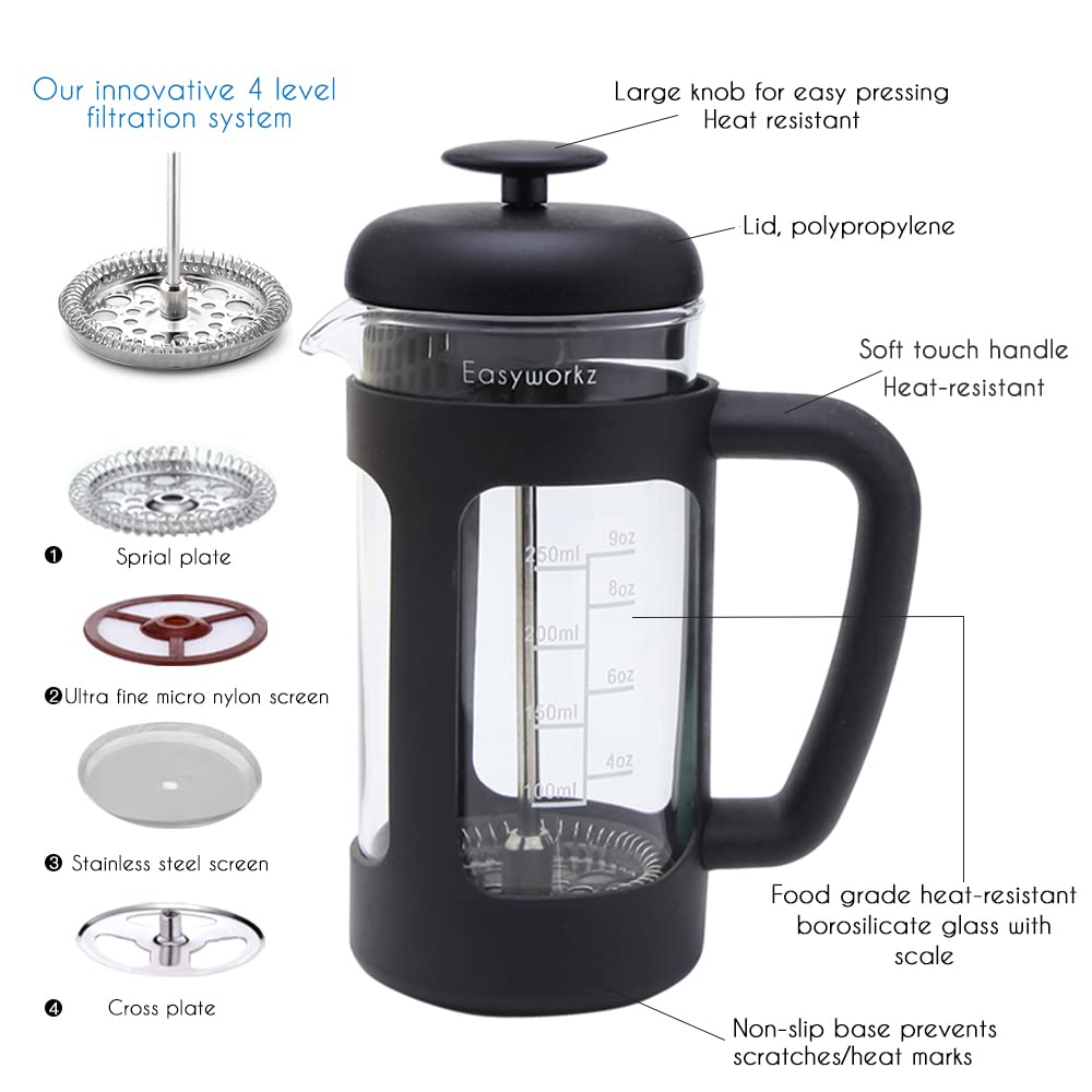 French Press 12 oz, Stainless Steel Double-Wall Espresso Cups 5 oz Set of 2 G21015