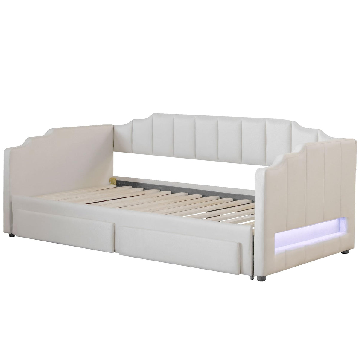 Twin XL to King Size Upholstered Daybed with Trundle and 2 Storage Drawers U59177