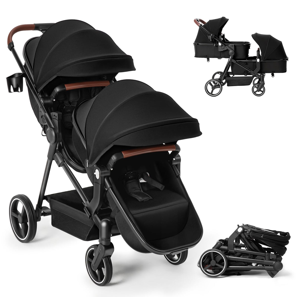 Foldable Tandem Double Stroller with Storage Basket J9398