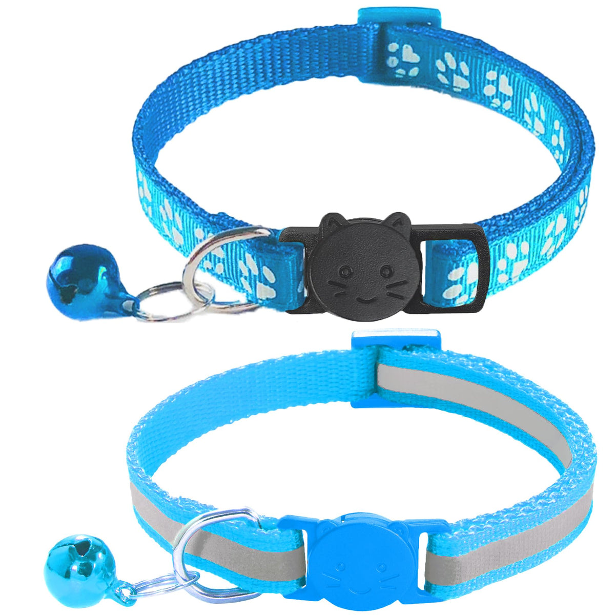 2 Pack Breakaway Cat Collars with Bells, Reflective, Claw Print, Sky Blue O148
