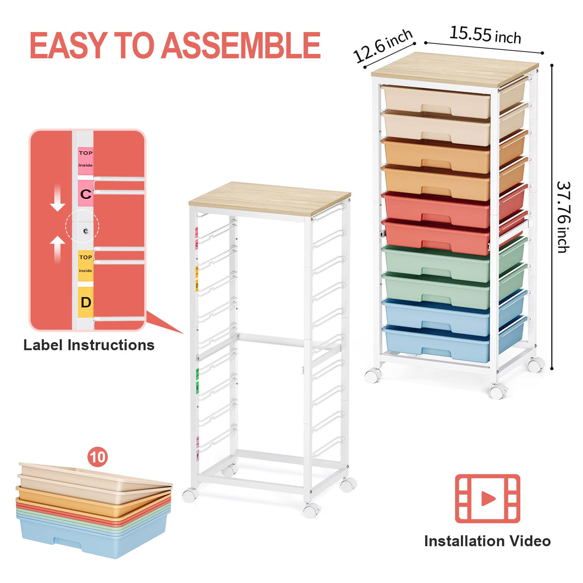 10 Drawer Rolling Cart A645