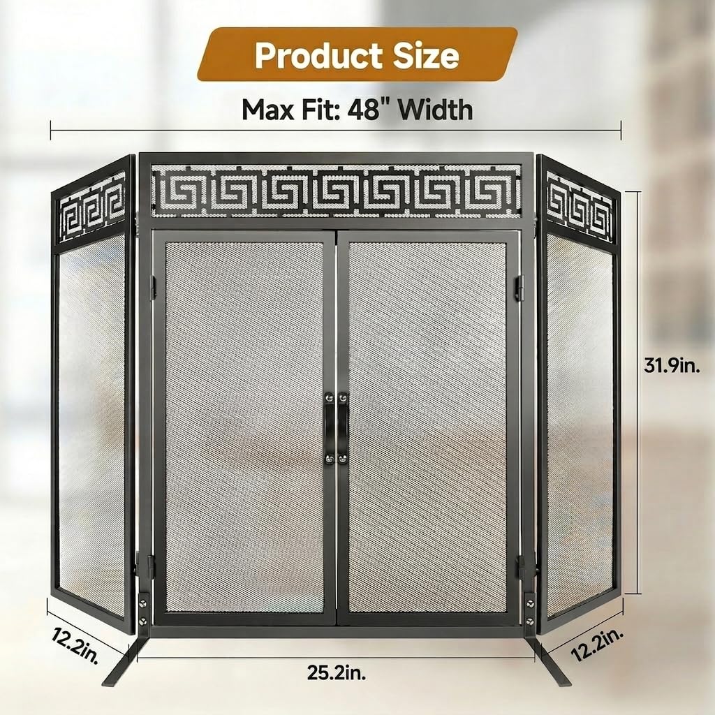 50"x32" Adjustable 3-Panel Fireplace Screen with Doors X2757