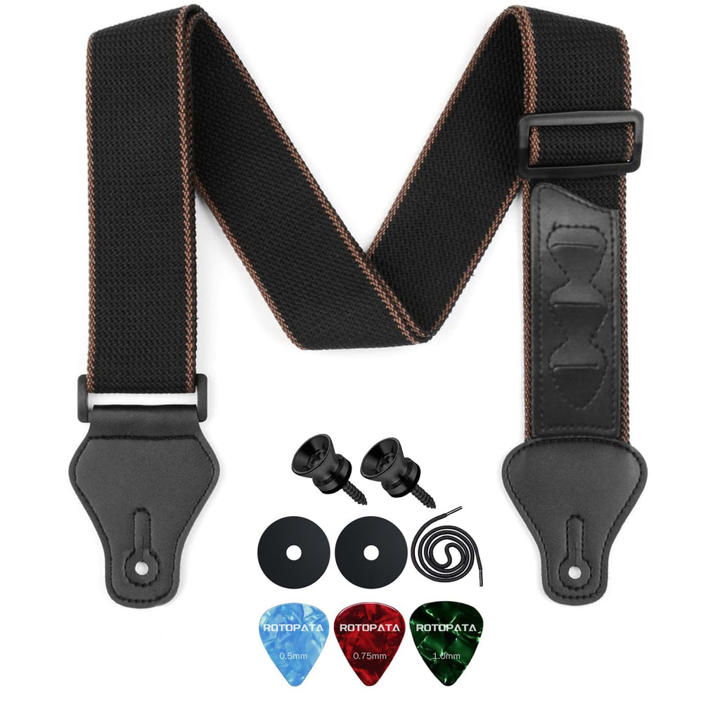 Black Adjustable Guitar Strap Kit with Locks and Picks I2805