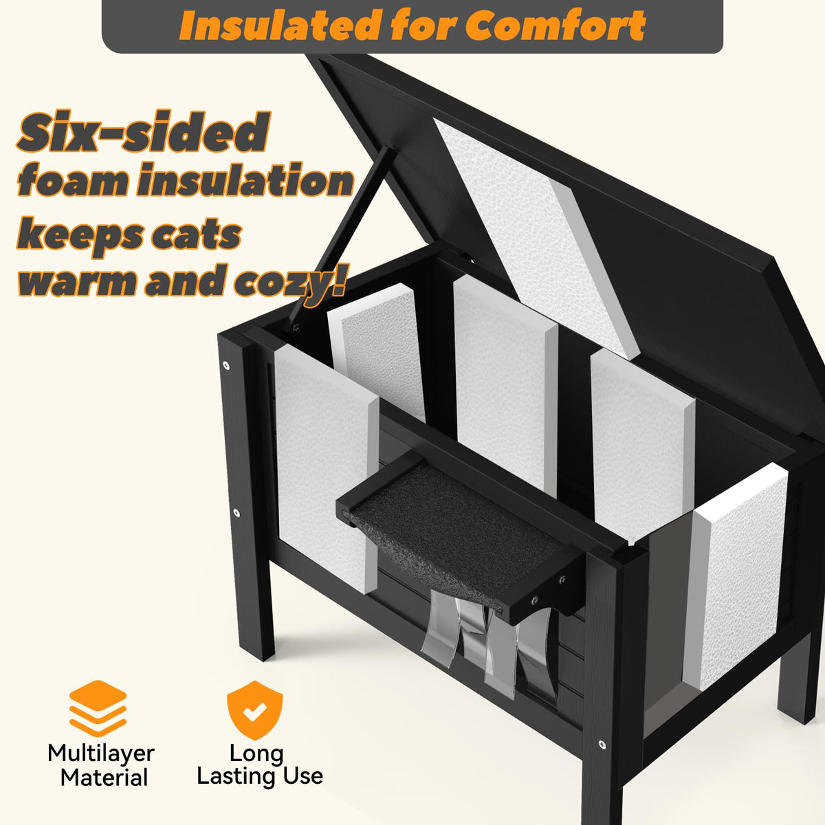 Weatherproof Insulated Solid Wood Outdoor Cat House V3839