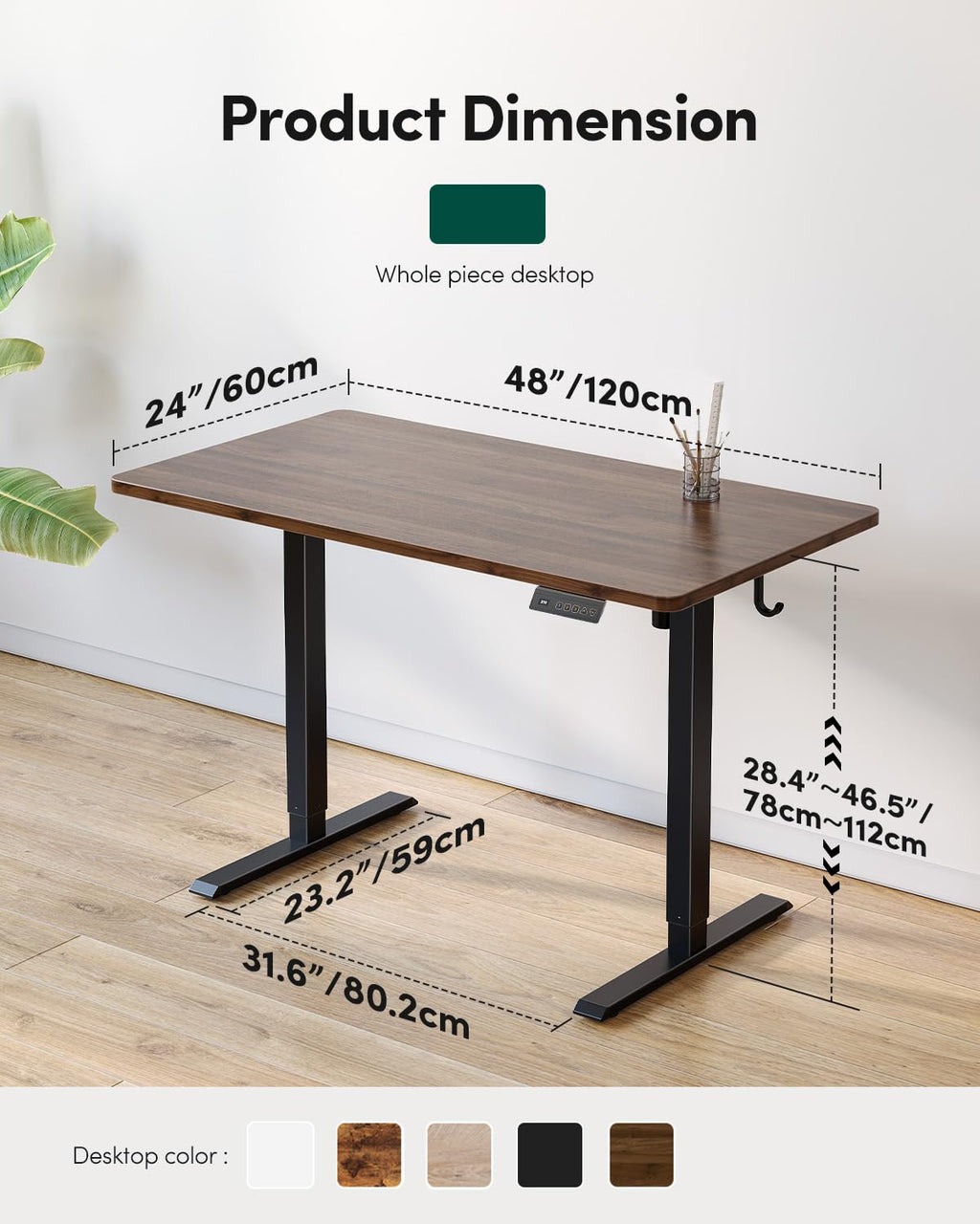 48 x 24 Black Walnut Adjustable Standing Desk N9089