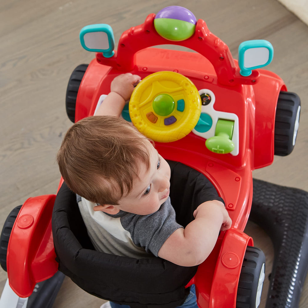 2-in-1 Baby Push Walker with Wheels, Seated or Walk-Behind, Racer Red P641017