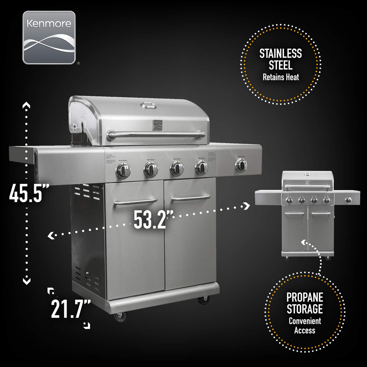 4-Burner Stainless Steel Propane Gas Grill with Side Burner P331437