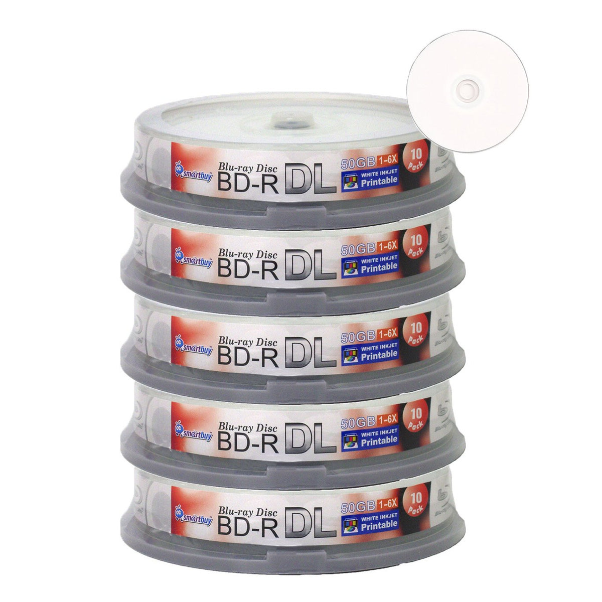 50-disc 50gb 6X Bd-r Dl White Inkjet Hub Printable Blank Disc W8348