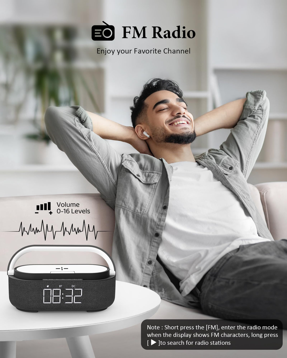 Bluetooth Speaker with Wireless Charger FM Radio LED Light V789