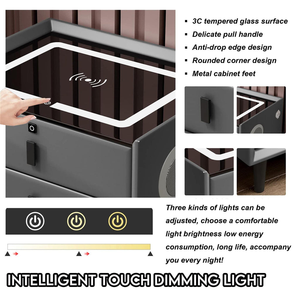 White 3 Drawer Bed End Table with Wireless Charging G1640