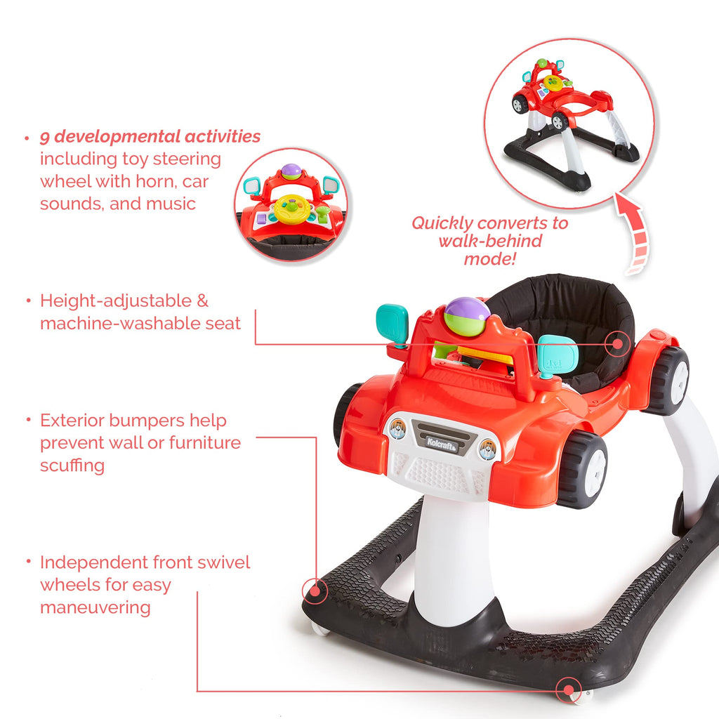 2-in-1 Baby Push Walker with Wheels, Seated or Walk-Behind, Racer Red P641017