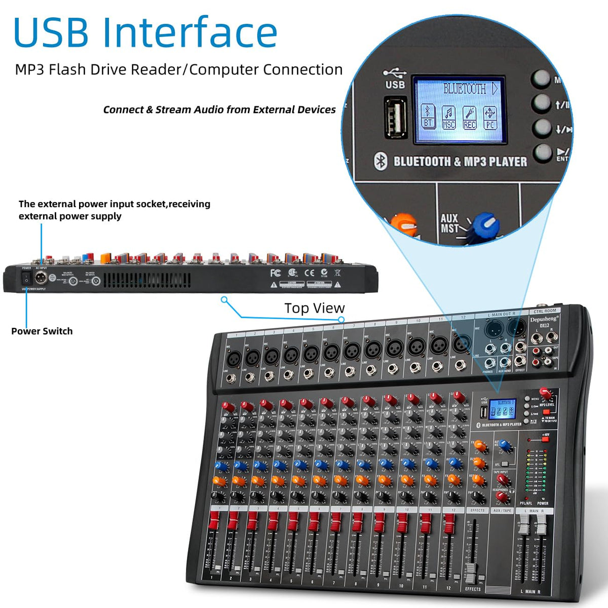 12 Channel Black USB Audio Mixer I777