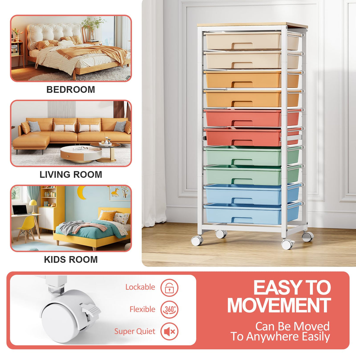 10 Drawer Rolling Cart A645
