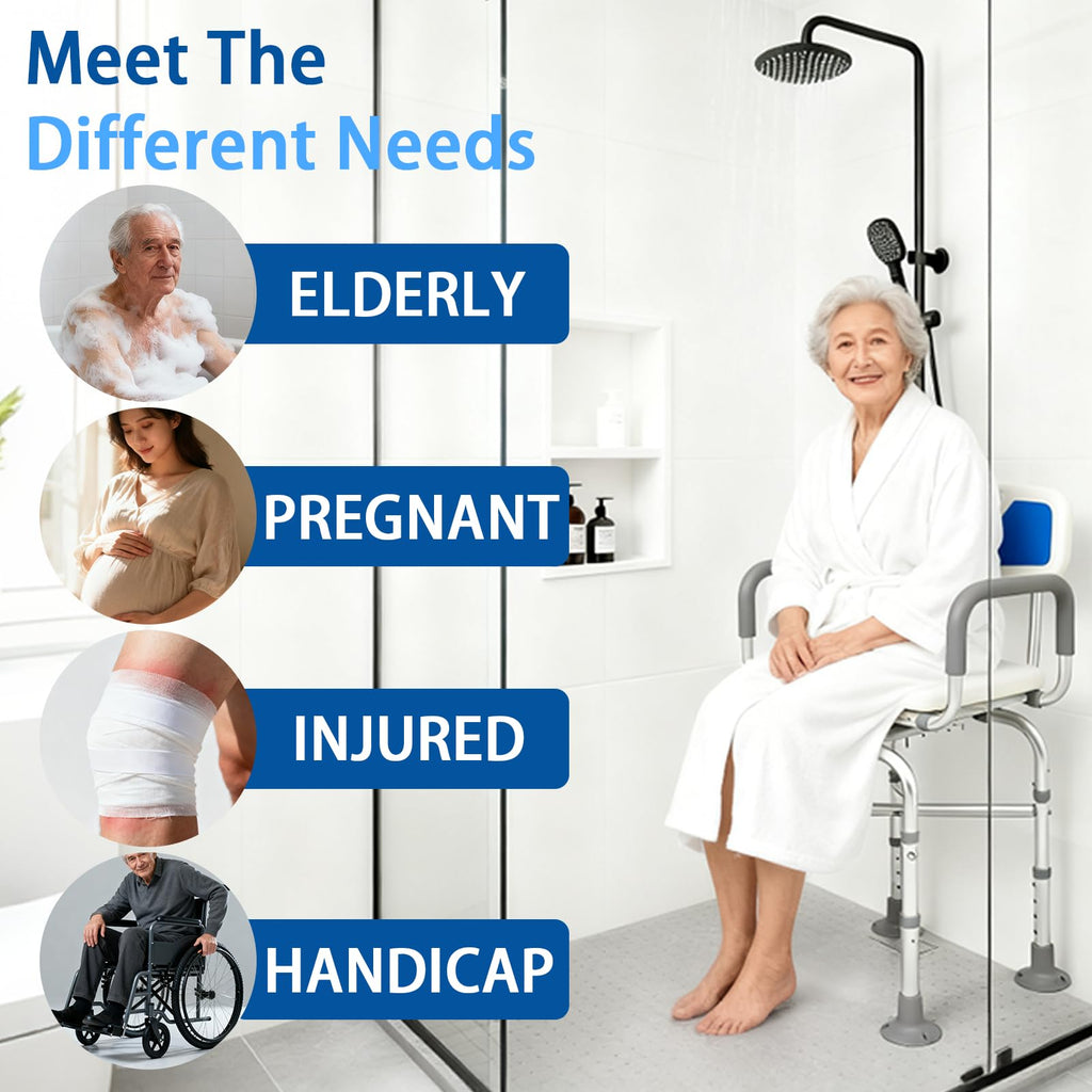 2-Level Width Adjustable 360° Heavy Duty Swivel Shower Chair with Arms and Back G693028