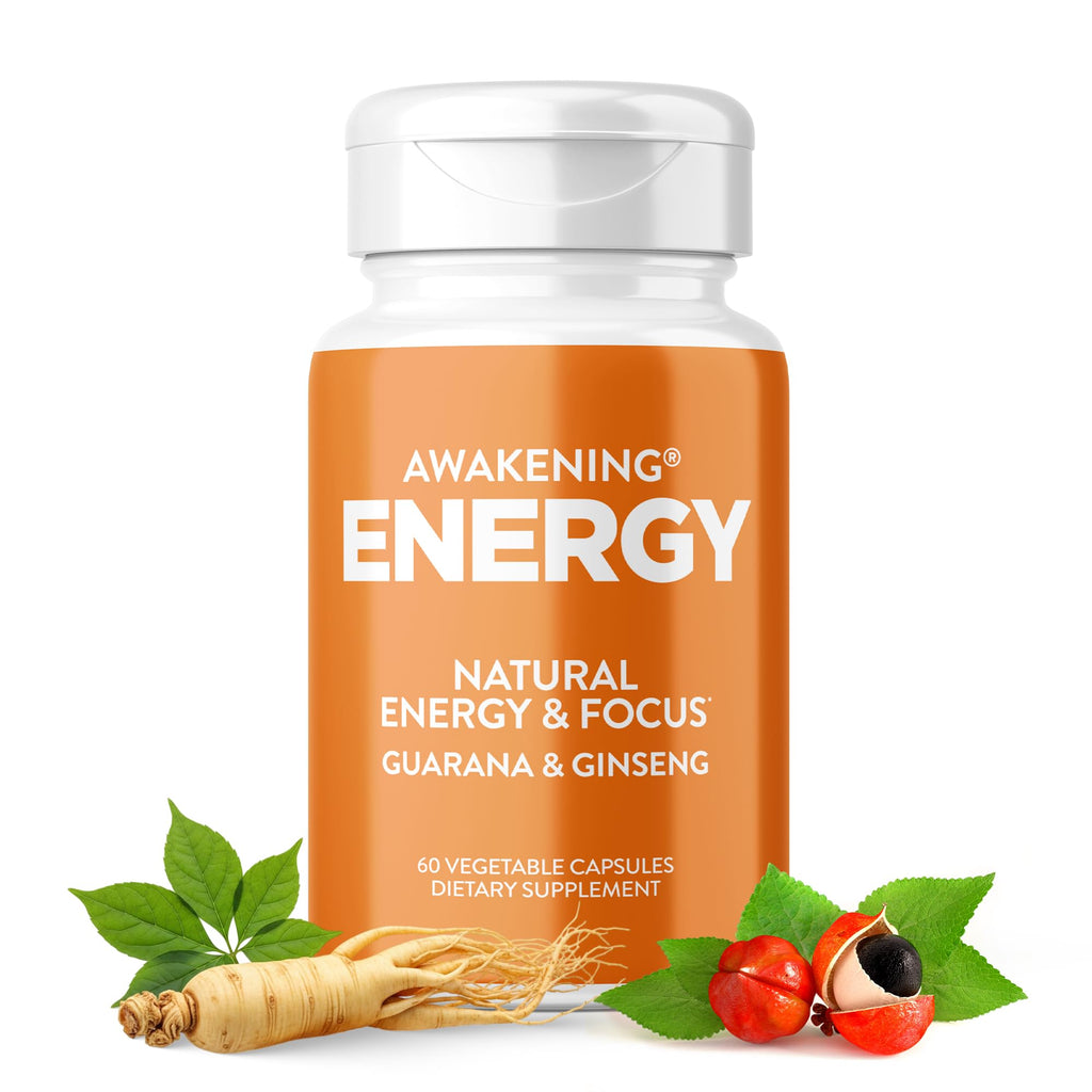 Natural Energy & Focus Supplement with Panax Ginseng, Guarana Extract & Chromium Picolinate, 60 Caps H9851