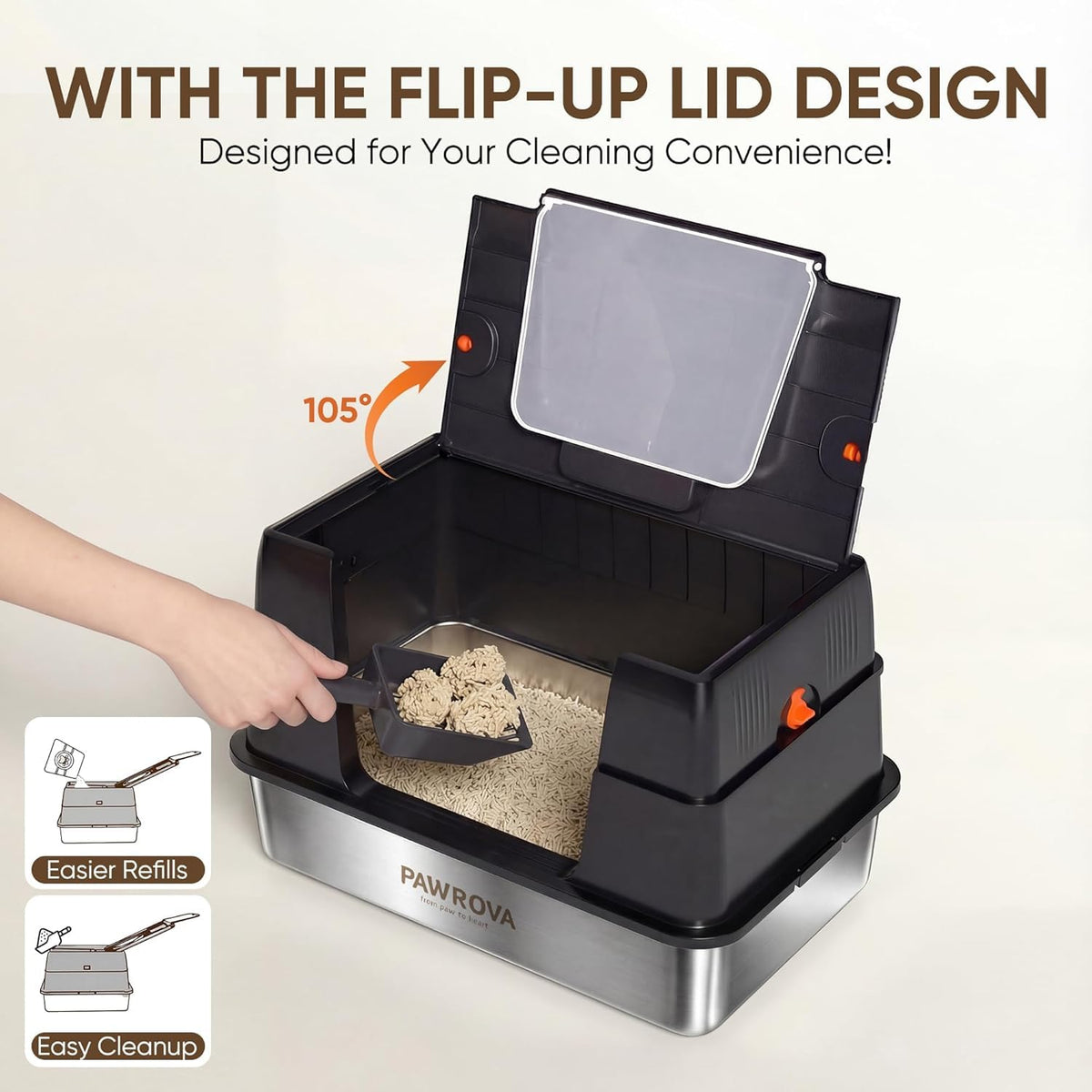 XL Stainless Steel Enclosed Cat Litter Box with Flip-Up Lid H36739