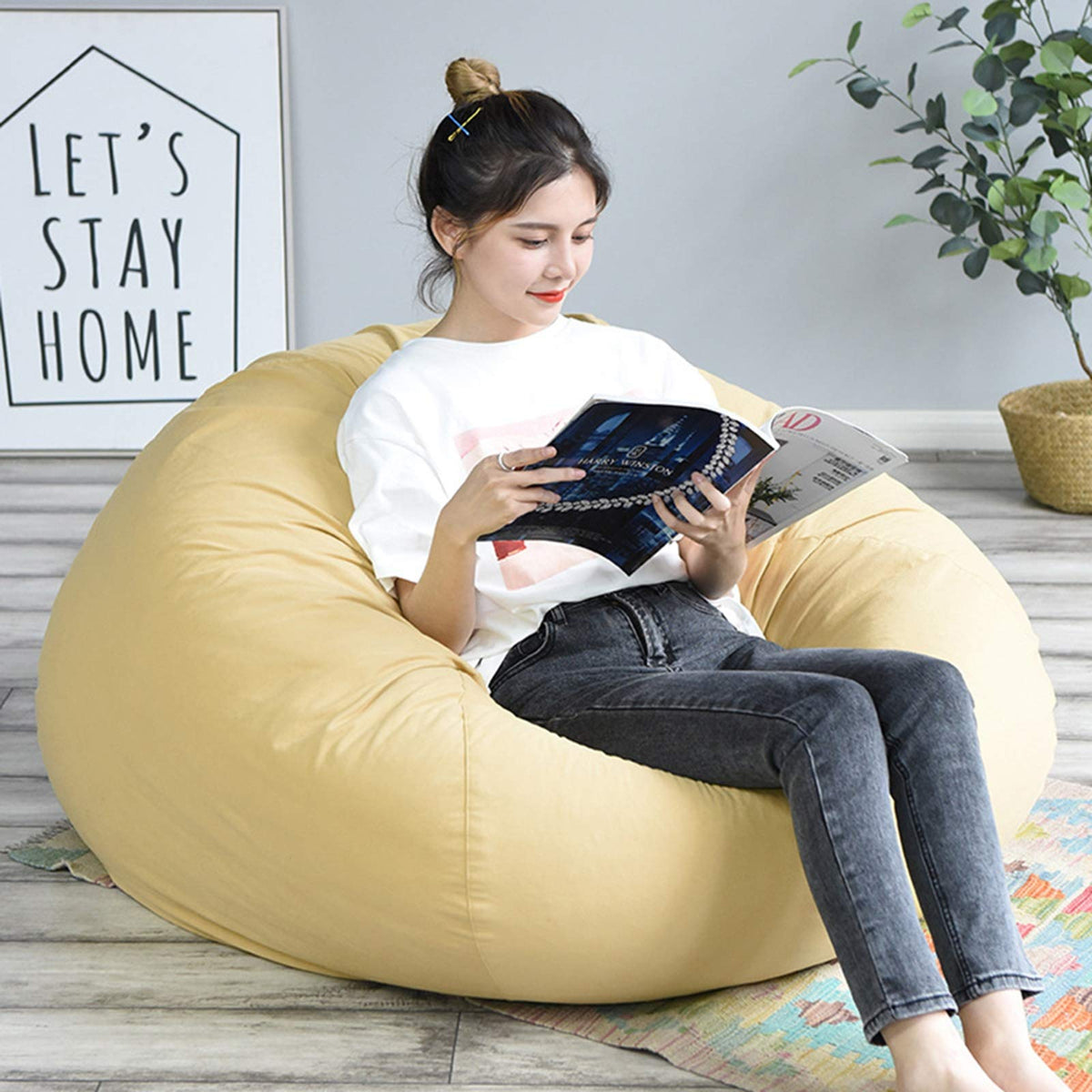 Yellow Large Bean Bag Chair Cover P4776