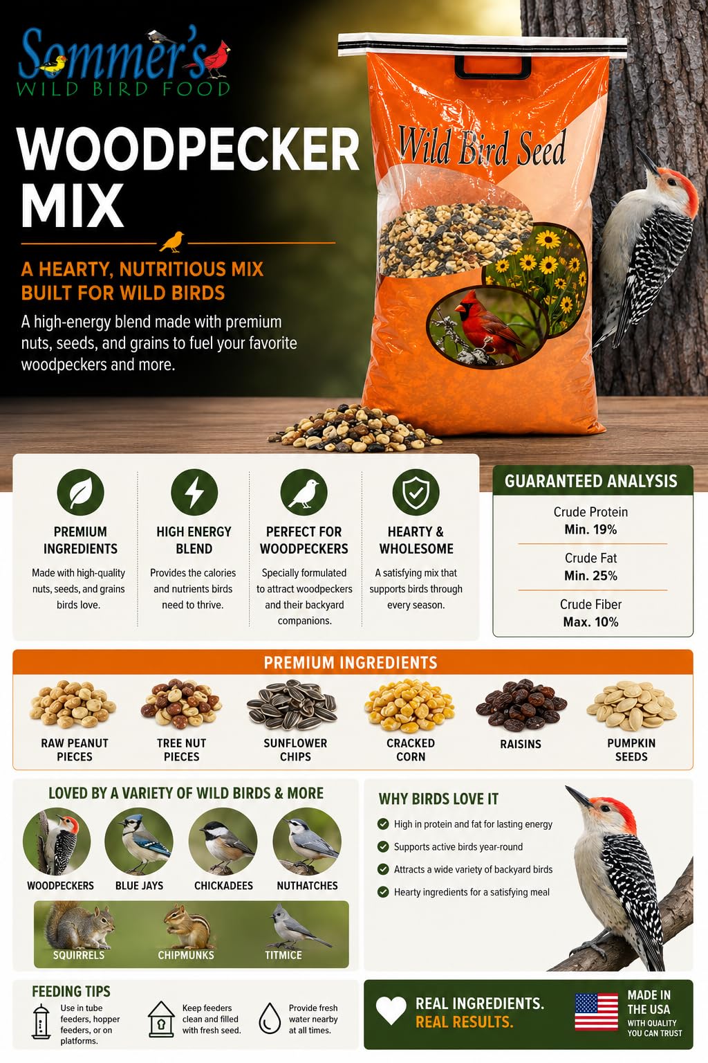 Bird Seed, 20 lb, Nut & Sunflower Seed Blend U4108