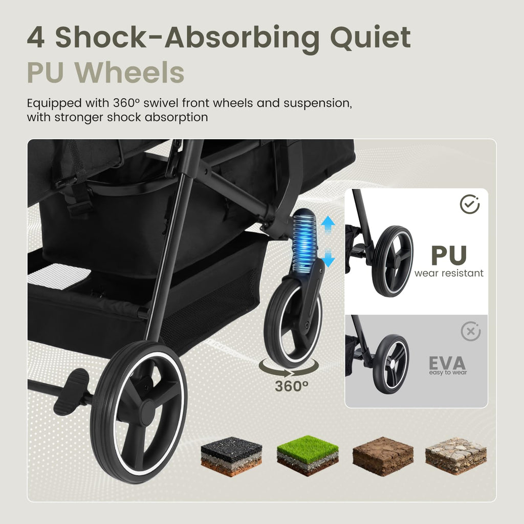 Foldable Tandem Double Stroller with Storage Basket J9398