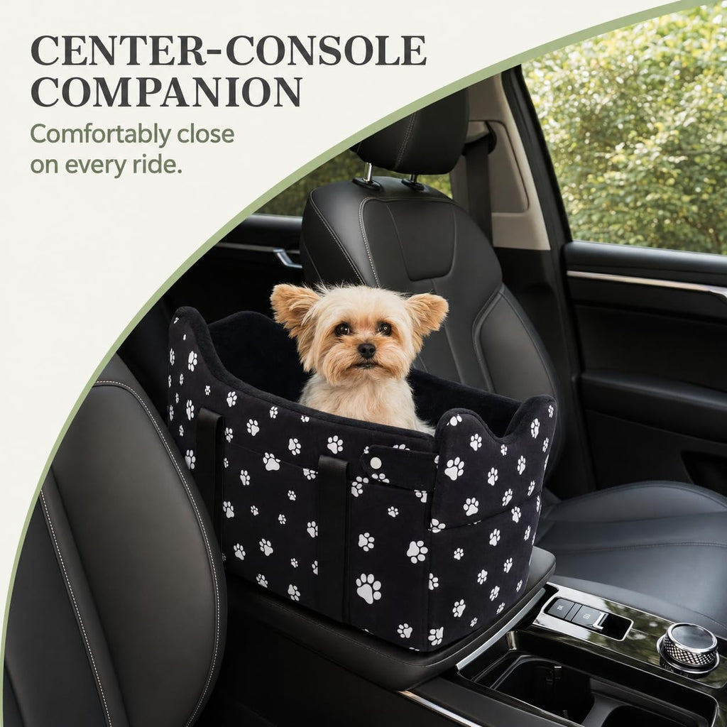 Center Console Dog Car Seat for Small Dogs Under 15 lbs Black Q259