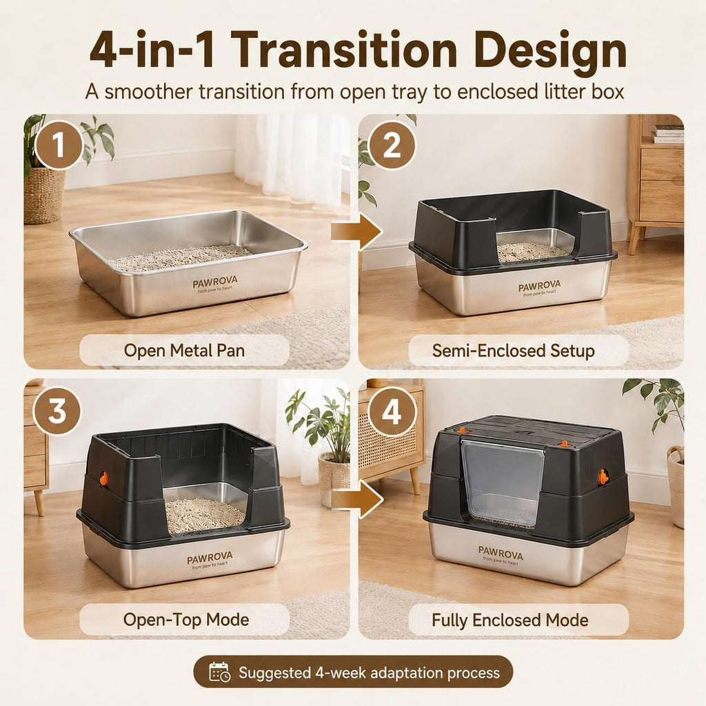 XL Stainless Steel Enclosed Cat Litter Box with Flip-Up Lid H36739