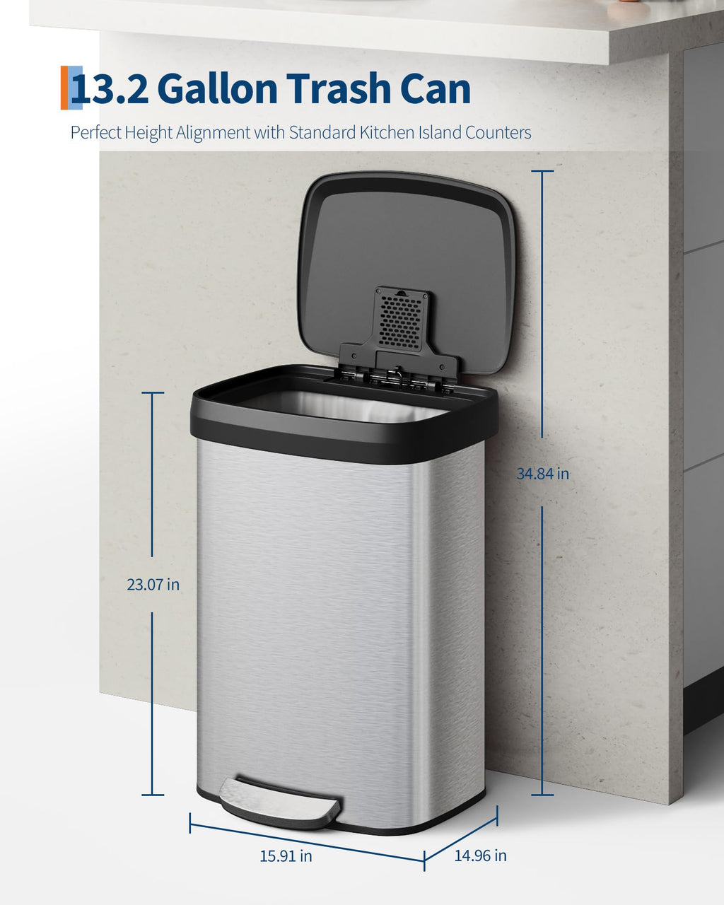 13 gal Stainless Steel Step-on Trash Can with Lid O4406