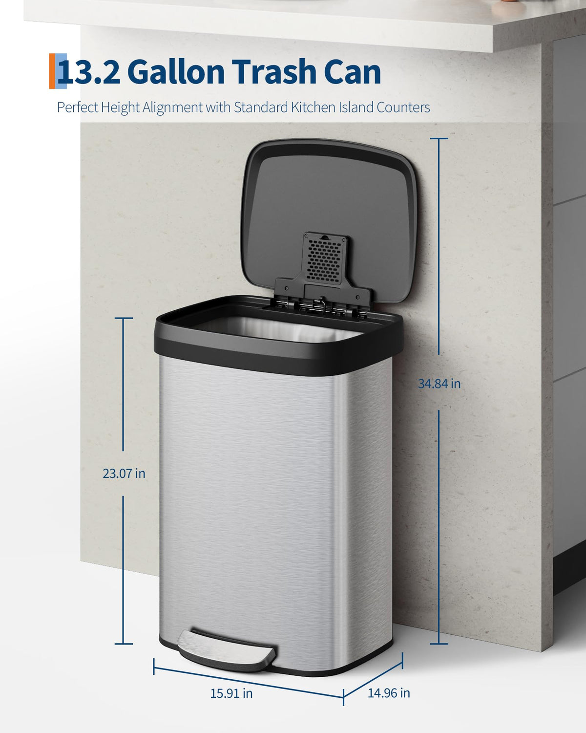 13 gal Stainless Steel Step-on Trash Can with Lid O4406