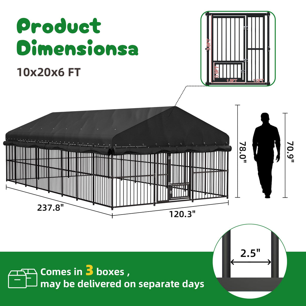 10x20 FT Heavy Duty Outdoor Dog Kennel with Roof M17245