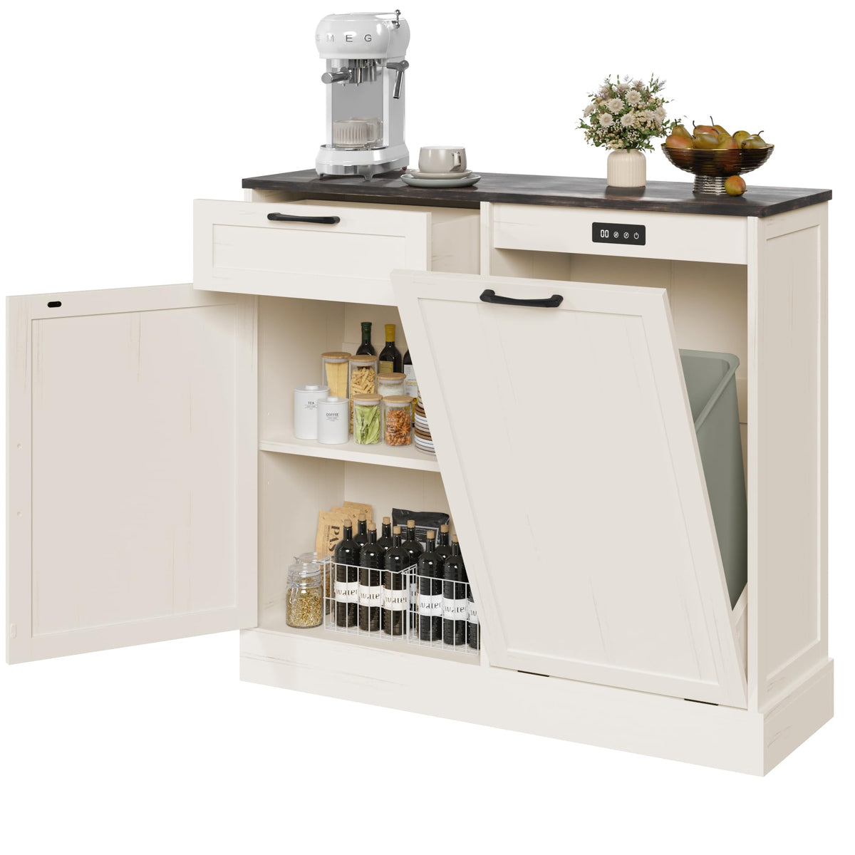 Off-White Tilt Out Trash Can Cabinet J74795