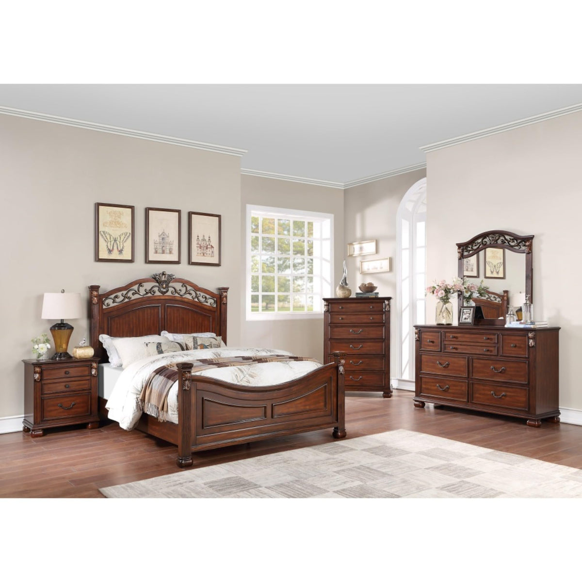King Bed Frame with Ornate Post Headboard Solid Pine Wood I84874