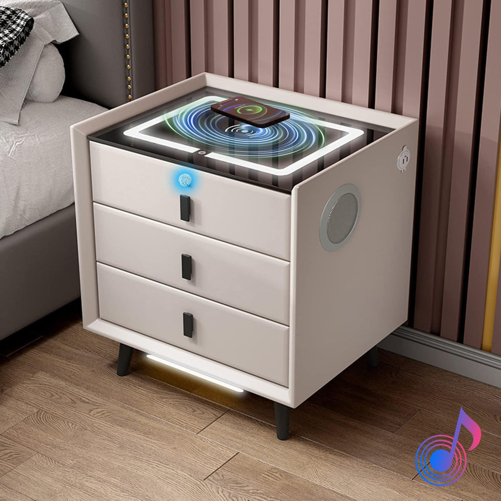 White 3 Drawer Bed End Table with Wireless Charging G1640