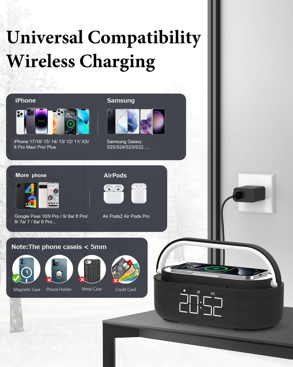 Bluetooth Speaker with Wireless Charger FM Radio LED Light V789