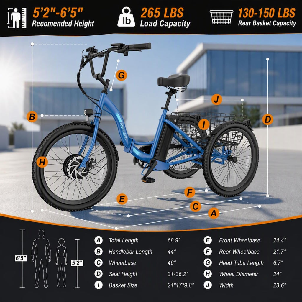 Electric Tricycle for Adults, 600W Folding 24" 3 Wheel G19313