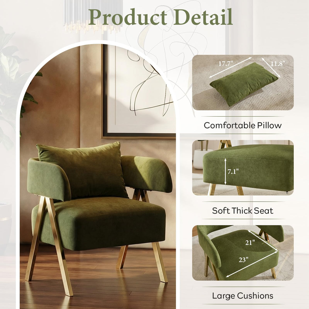 Green Velvet Dining Chairs Set of 2 with Arms U130726