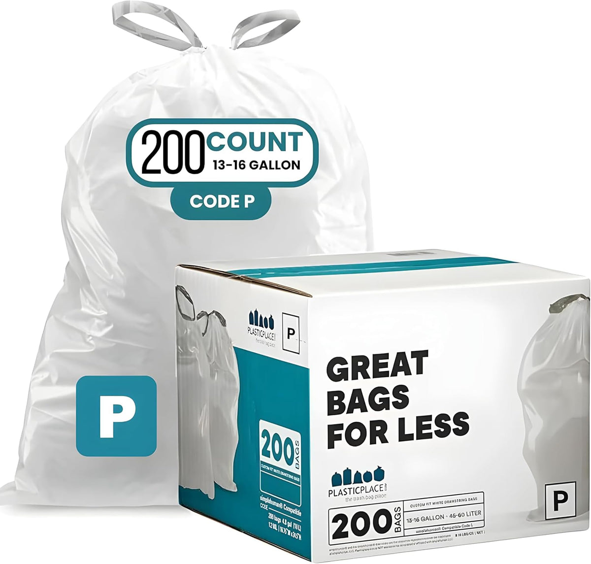White Drawstring Trash Bags 13-16 Gallon 200 Count T317238