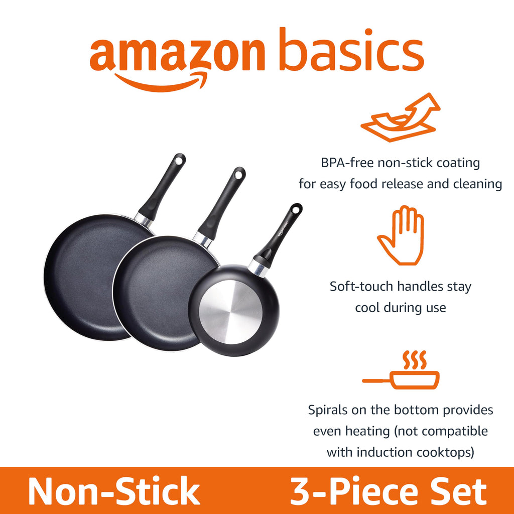 Ceramic Nonstick Frying Pan Set, 3-Piece, Black U22341