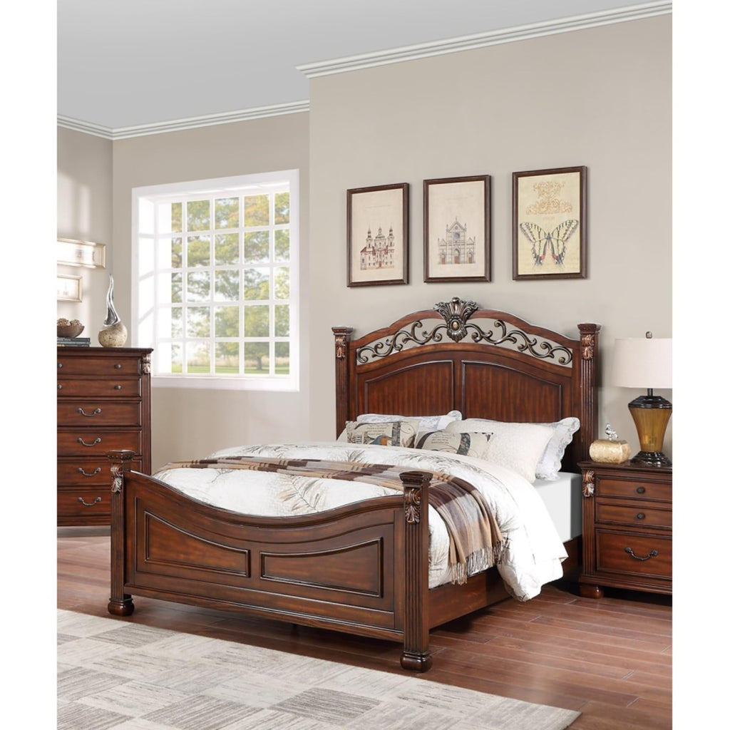 King Bed Frame with Ornate Post Headboard Solid Pine Wood I84874