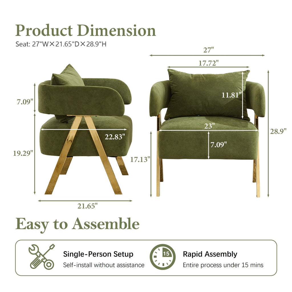 Green Velvet Dining Chairs Set of 2 with Arms U130726