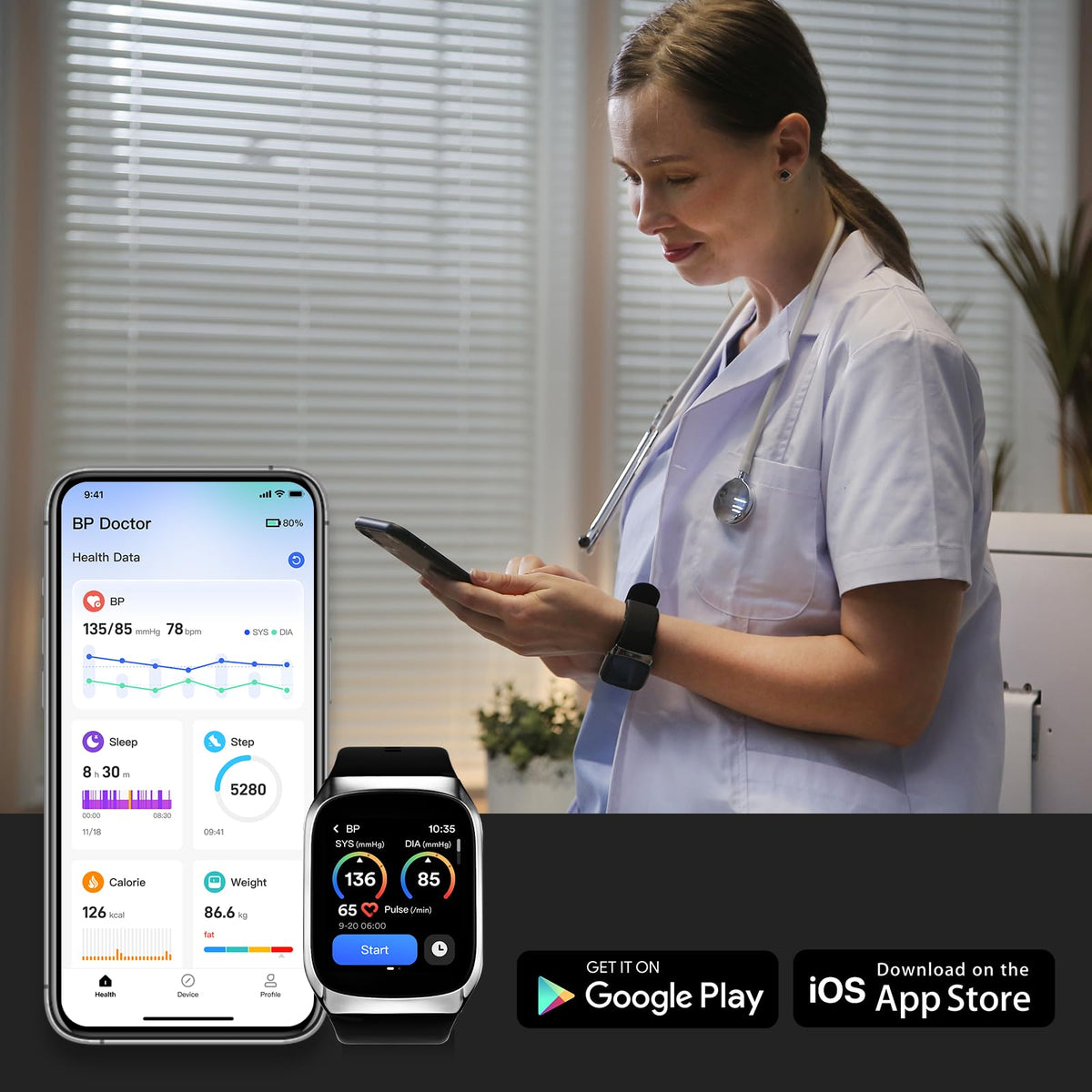 Blood Pressure Smartwatch with Cuff, Wrist BP Monitor Watch J116